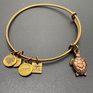 Rare Alex and Ani Gold tone Turtle‎ Bangle Bracelet